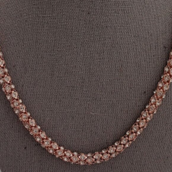NAPIER Mod/Contemporary Chic Rose Gold Clear CZ Stone Popcorn Chain Necklace - Picture 3 of 8
